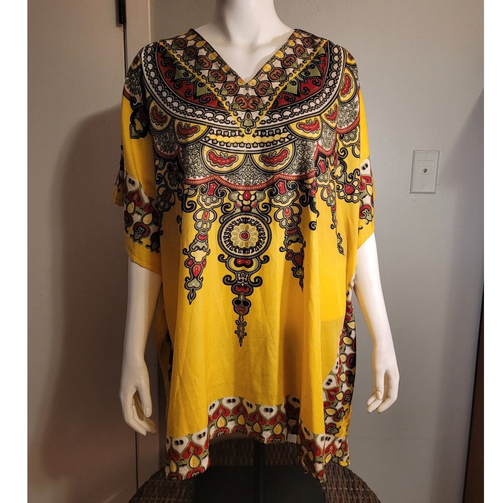 ESY Studio Yellow Tribal Beach Cover Up One Size Boho Resort Wear Indie Vacay